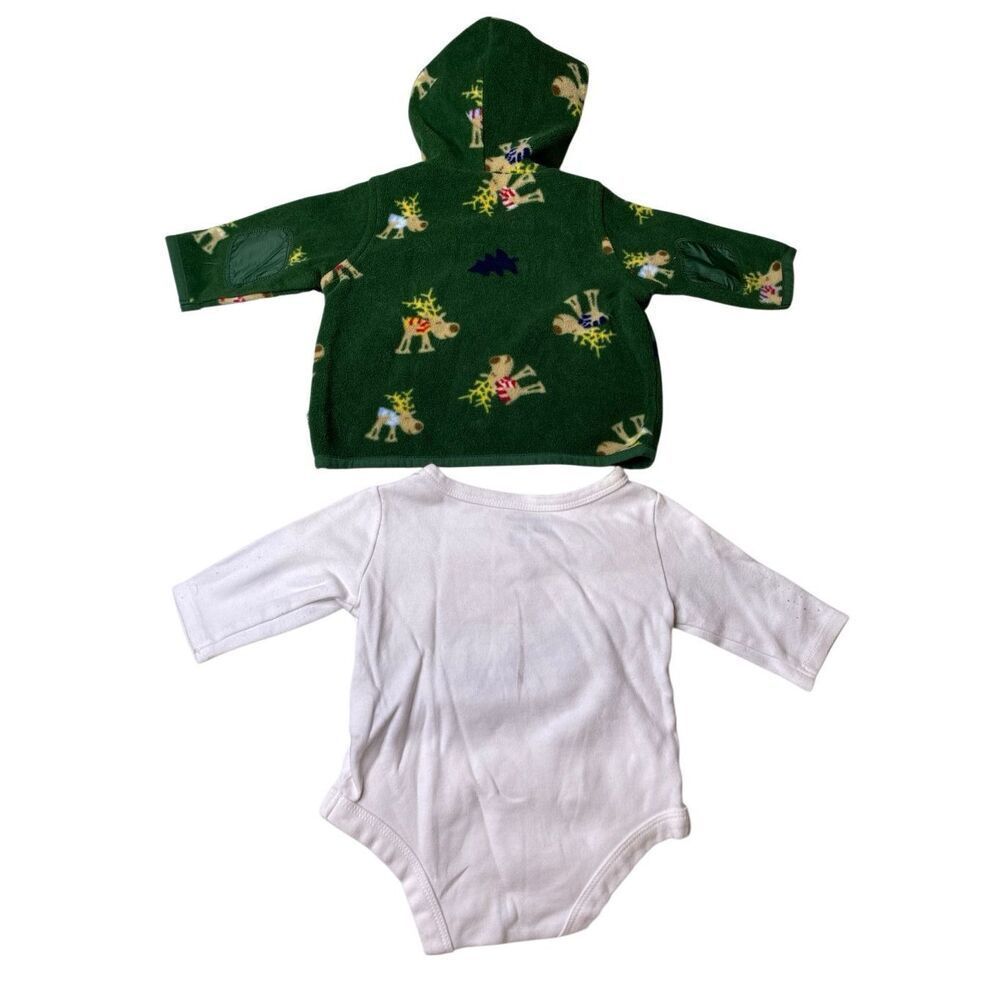 Old Navy Garanimals Baby Reindeer Fleece Hoodie Bodysuit Set 0-3 Months Winter - Picture 2 of 6
